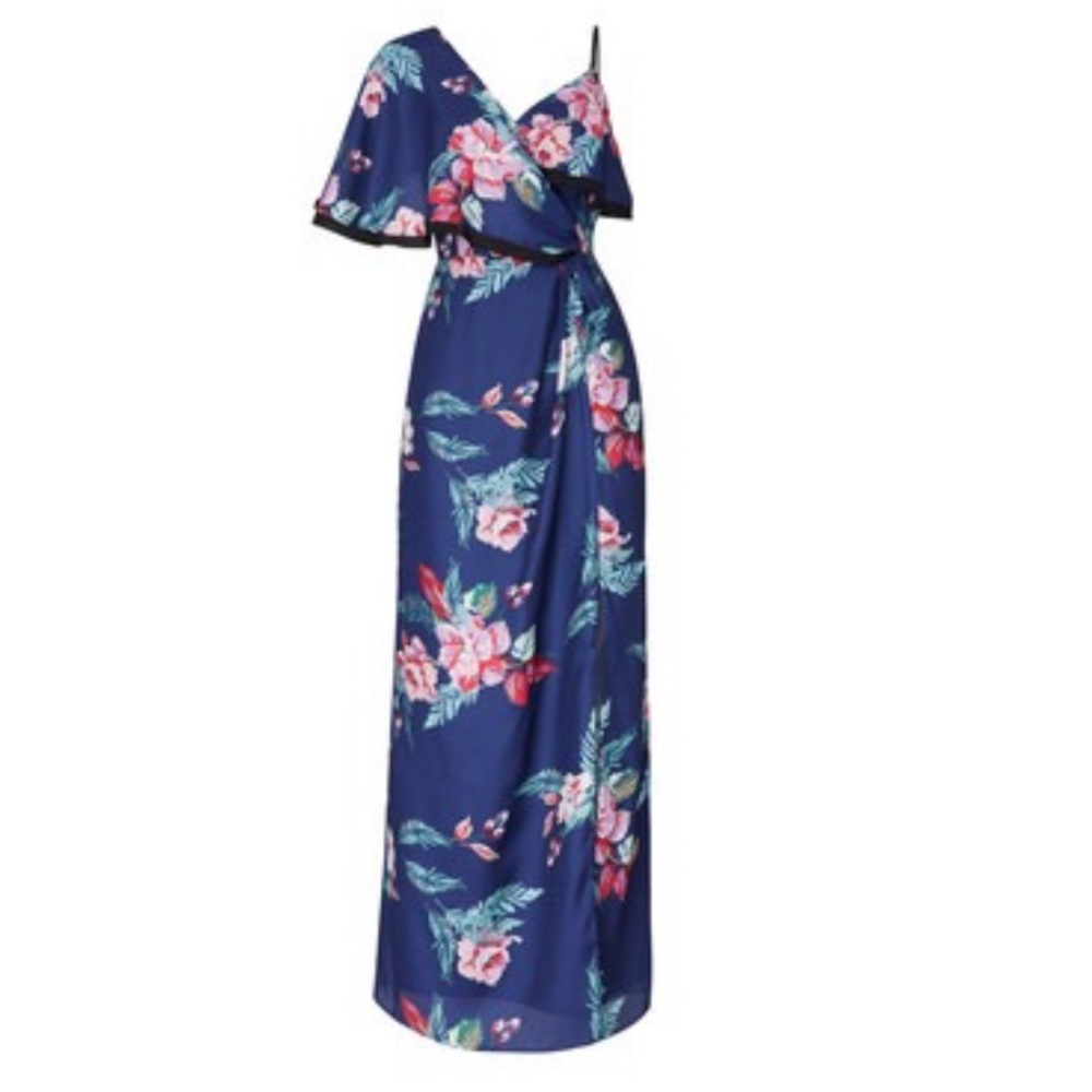 Harlyn Blue Maxi floral Dress cold shoulder size L